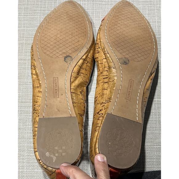 Vince Camuto Tashara Natural Coral Cork Patent Flats Shoes Size 6 EUC Mauve Trim - Picture 6 of 8